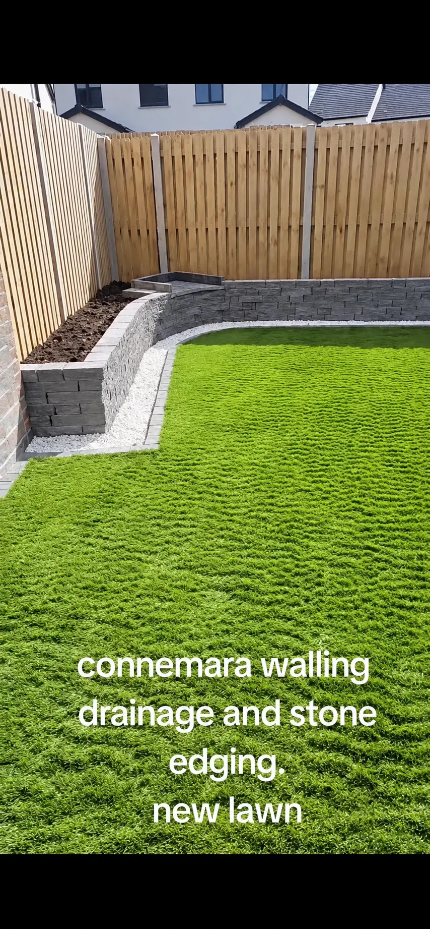 Landscape design and groundworks project in Laois with curved stone walling and a new turf lawn | Farrell Exteriors